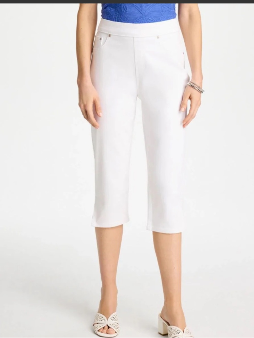 Talbots White Pullon High Rise Cropped Denim Jeans Size  14